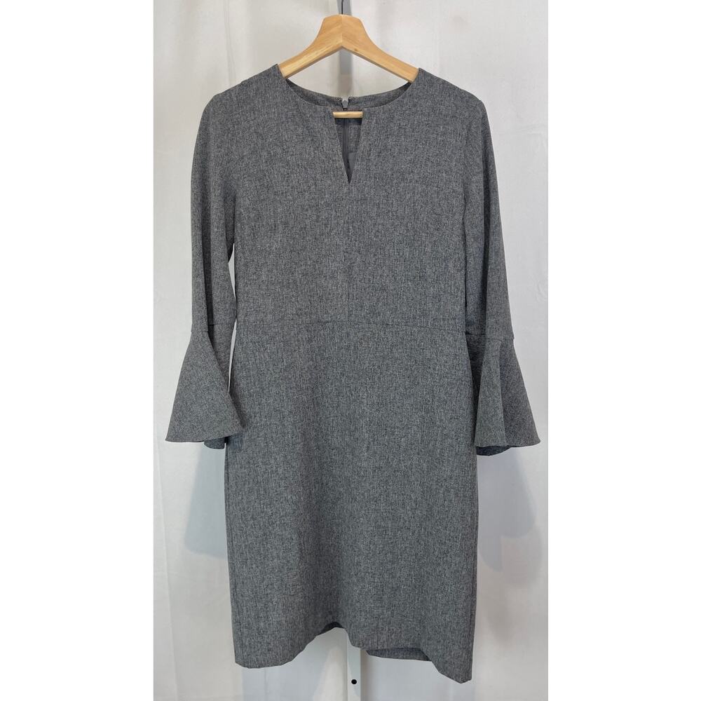ANN TAYLOR Flutter Bell Sleeve Sheath Dress Keyhole Split Neck Gray Size 4